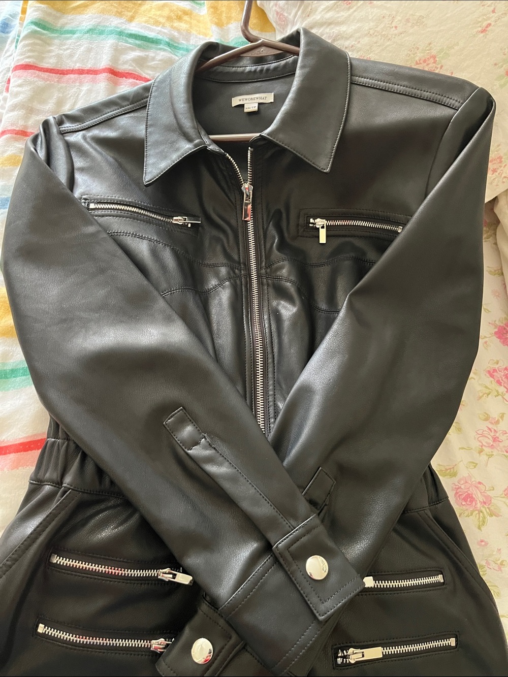 WeWoreWhat Black Faux Leather jumpsuit- pristine
